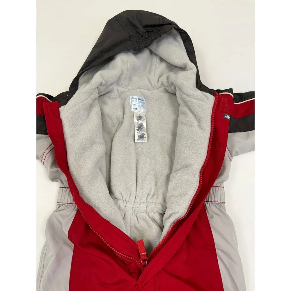 Old Navy Toddler Unisex Red‎ Grey Colorblock Fleece Lined Hooded Snowsuit 2T